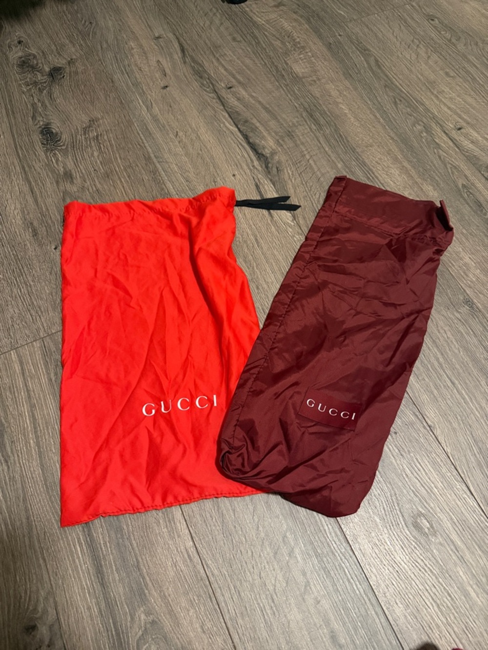 Gucci Red and Burgundy Drawstring Dust Bags